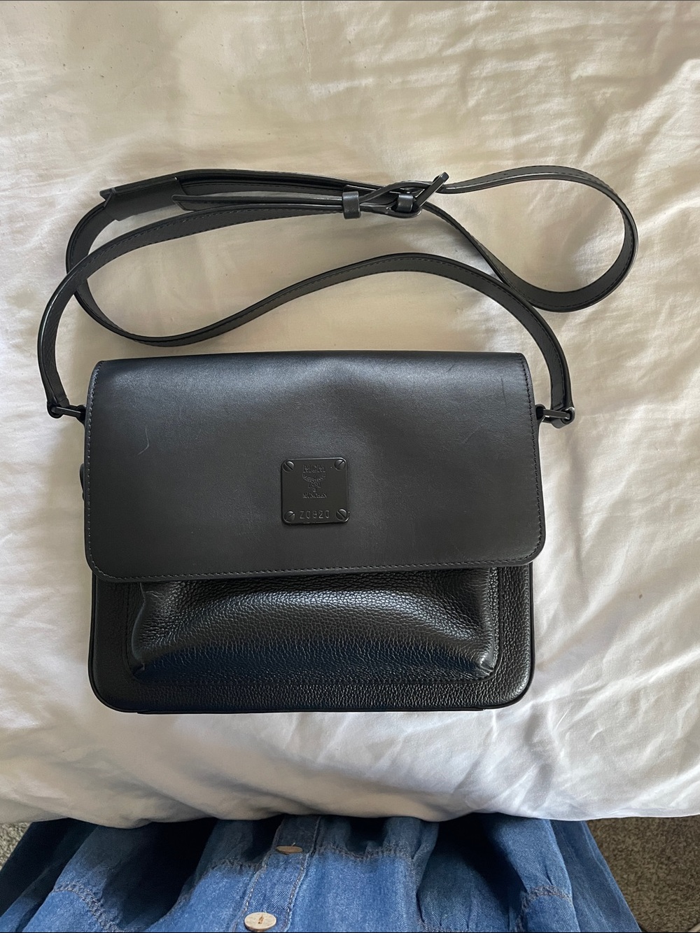 MCM Black Logo Plaque Crossbody Bag